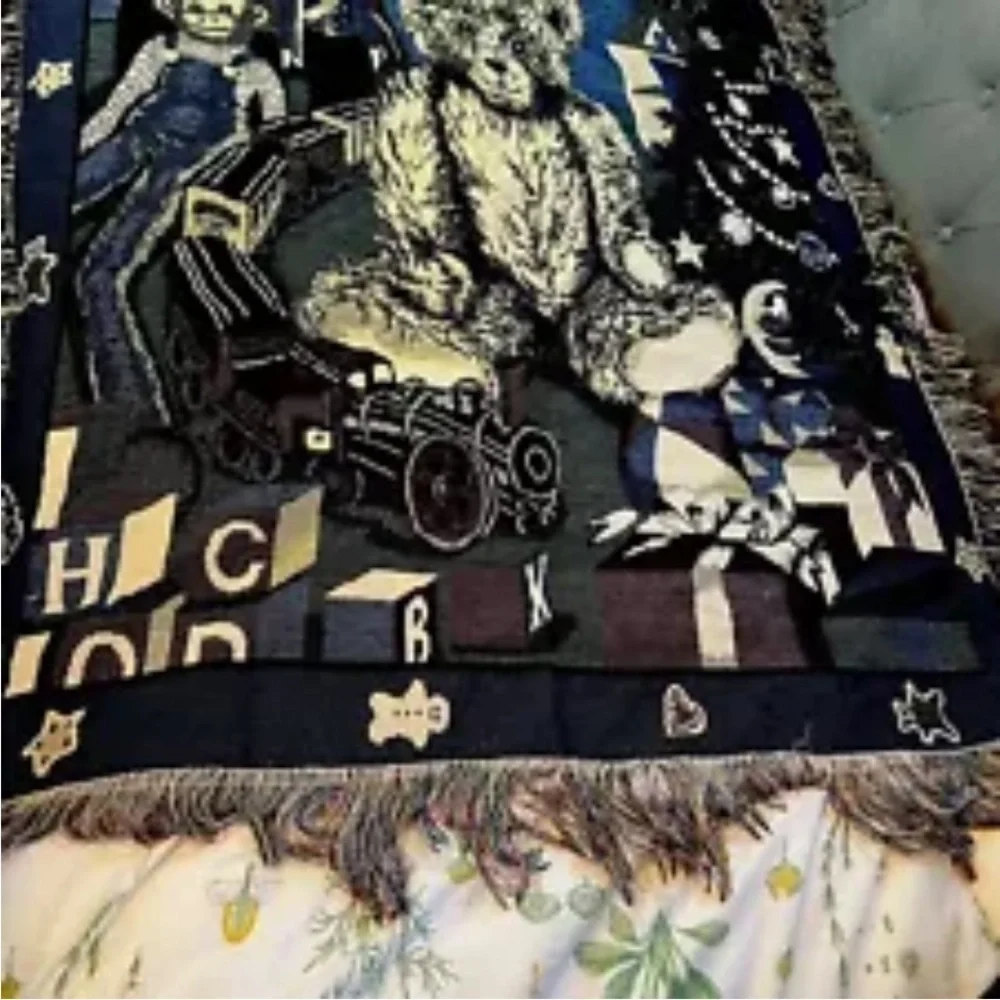 VTG Embroidered Tapestry Teddy Bear Blanket 40